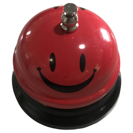 Accesorii Bucătărie - Clopotel Metalic Multifunctional, , Rosu cu Imprimeu Smiley Face, 7.5x7.5x6.5 cm, Receptie, Restaurant, Cafenele