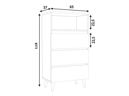 Comoda biblioteca Norge 03 cu 3 sertare si raft deschis, 65x37x119 cm, alb si stejar craft [2]