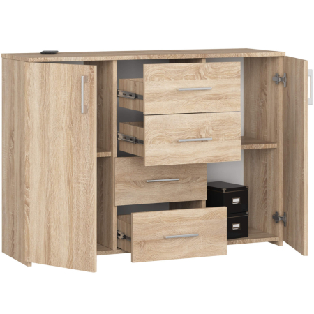 Comoda cu 4 sertare si 2 usi, PAL laminat, 110x35x80 cm, stejar sonoma [2]