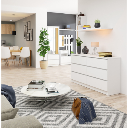 Comoda cu 6 sertare, PAL laminat, 138x40x77 cm, alb mat [6]