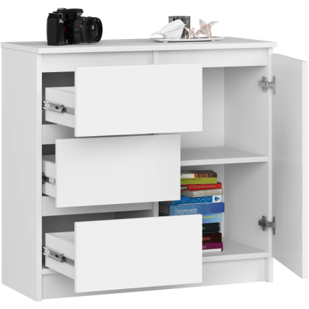 Comoda JERRY cu 3 sertare si dulap cu rafturi, PAL laminat, 80x35x77 cm, alb mat [3]