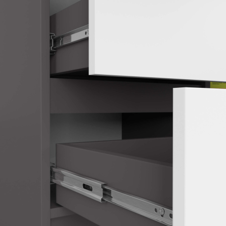 Comoda JERRY cu 3 sertare si dulap cu rafturi, PAL laminat, 80x35x77 cm, gri grafit si alb [4]