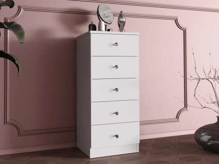 Comoda verticala Cristal cu 5 sertare, MDF, 40x38x94 cm, alb mat [1]