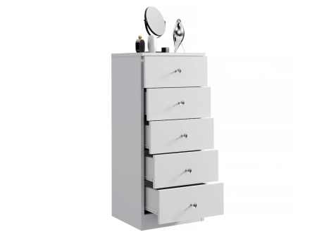 Comoda verticala Cristal cu 5 sertare, MDF, 40x38x94 cm, alb mat [2]