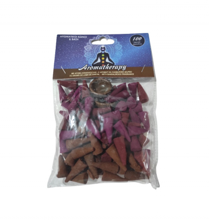 Set 100 de Conuri pentru Aromaterapy cu Parfum de Lemn de Santal, cu Suport pentru Ardere Inclus [1]