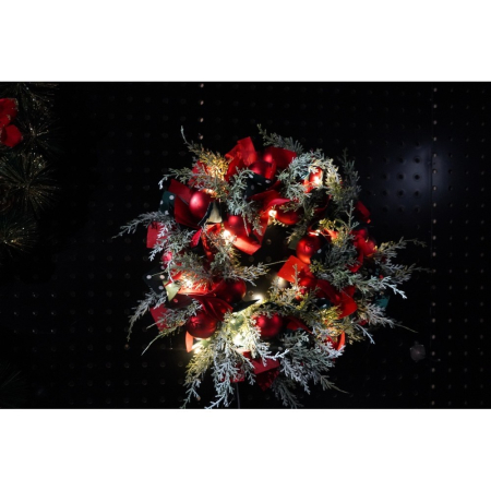 Coronita de Craciun pentru usa, Rosu/Verde, 40 cm, PVC, Artificiala, Decorata, cu LED, Interior/Exterior,  [6]