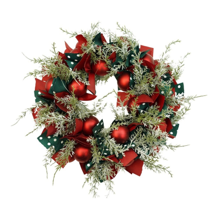 Coronita Craciun - Coronita de Craciun pentru usa, Rosu/Verde, 40 cm, PVC, Artificiala, Decorata, cu LED, Interior/Exterior, 