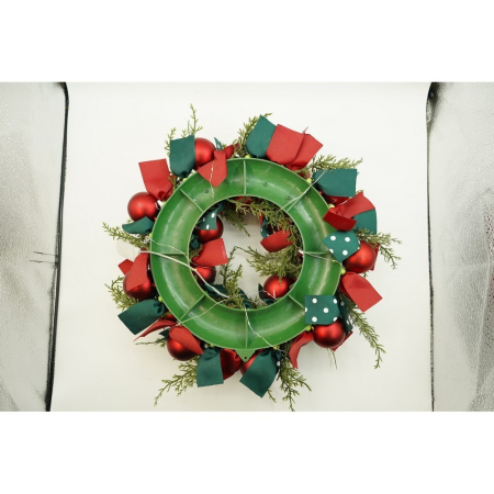 Coronita de Craciun pentru usa, Rosu/Verde, 40 cm, PVC, Artificiala, Decorata, cu LED, Interior/Exterior,  [9]