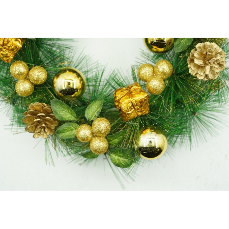 Coronita de Craciun pentru usa, Verde/Auriu, 35 cm, PVC, Artificiala, Decorata, Interior/Exterior,  [8]