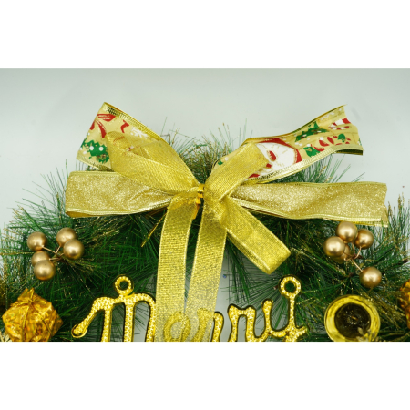 Coronita de Craciun pentru usa, Verde/Auriu, 40 cm, PVC, Artificiala, Decorata, Interior/Exterior,  [1]