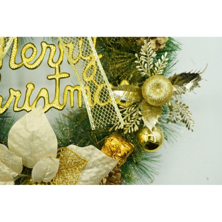 Coronita de Craciun pentru usa, Verde-Auriu, 40 cm, PVC, Artificiala, Decorata, Interior/Exterior,  [6]
