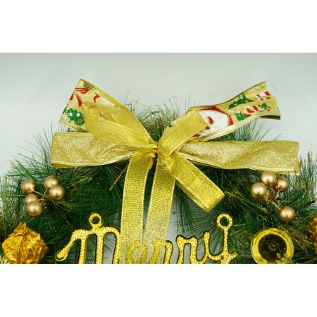 Coronita de Craciun pentru usa, Verde/Auriu, 40 cm, PVC, Artificiala, Decorata, Interior/Exterior,  [6]