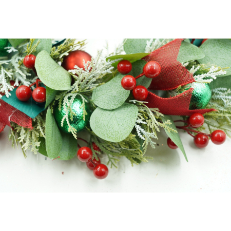 Coronita de Craciun pentru usa, Verde/Rosu, 40 cm, PVC, Artificiala, Decorata, Interior/Exterior,  [2]