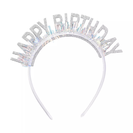 ✨TOATE PRODUSELE✨ - Coronita Decorativa pentru Petreceri, , Tema Aniversare, Model Happy Birthday, Marime Universala, Argintiu