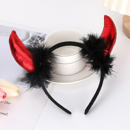 Coronita Deghizare, , Model Cornite Devil, Rosu Satinat cu Puf Negru, Marime Universala [2]