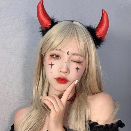 Coronita Deghizare, , Model Cornite Devil, Rosu Satinat cu Puf Negru, Marime Universala [3]