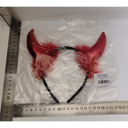 Coronita Deghizare, , Model Cornite Devil, Rosu Satinat cu Puf Rosu, Marime Universala [2]