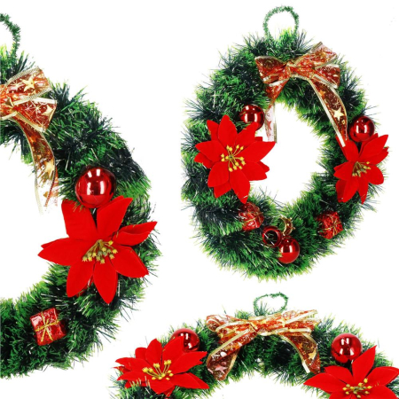 Coronita pentru Craciun, 35 cm, din brad artificial, cu decoratiuni, verde [3]