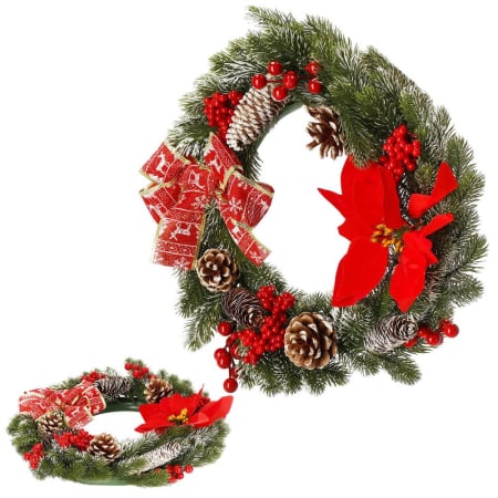 Coronita pentru Craciun, 40 cm, din brad artificial 3D, cu conuri si zapada, verde [1]