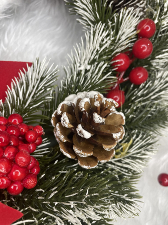 Coronita pentru Craciun, 40 cm, din brad artificial 3D, cu conuri si zapada, verde [14]