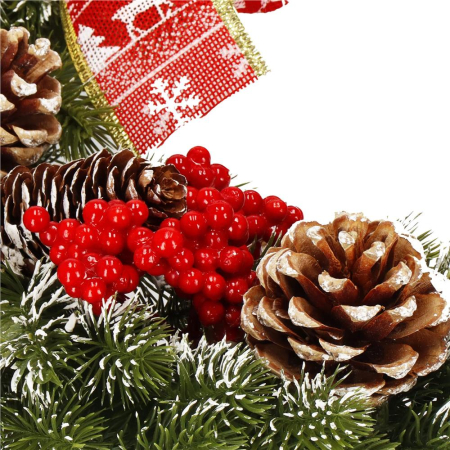 Coronita pentru Craciun, 40 cm, din brad artificial 3D, cu conuri si zapada, verde [6]