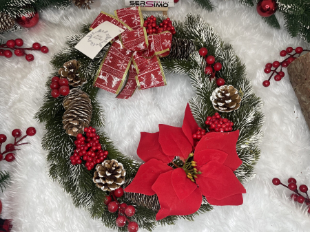 Coronita pentru Craciun, 40 cm, din brad artificial 3D, cu conuri si zapada, verde [11]