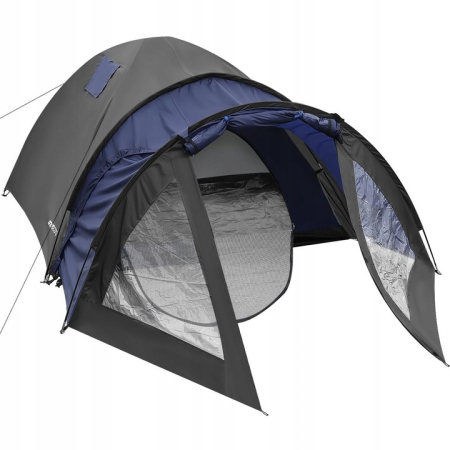 Corturi camping - Cort camping 4 persoane cu antreu, impermeabil 3000 mm, 450x210x150 cm, negru si albastru