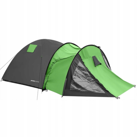Cort camping 4 persoane cu antreu, impermeabil 3000 mm, 450x210x150 cm, negru si verde [8]