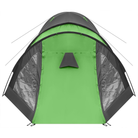 Cort camping 4 persoane cu antreu, impermeabil 3000 mm, 450x210x150 cm, negru si verde [3]
