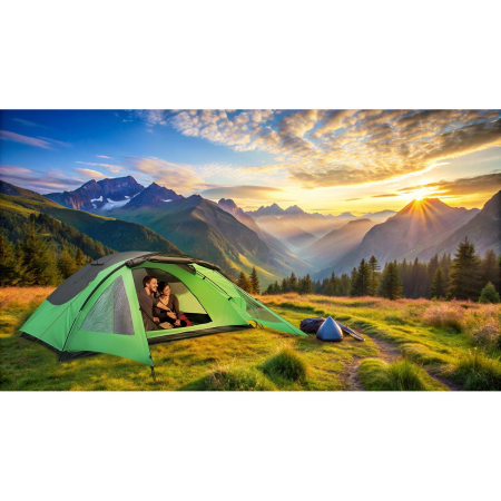 Cort camping 4 persoane cu antreu, protectie UV, impermeabil 3000 mm, 330x250x105 cm, gri [13]