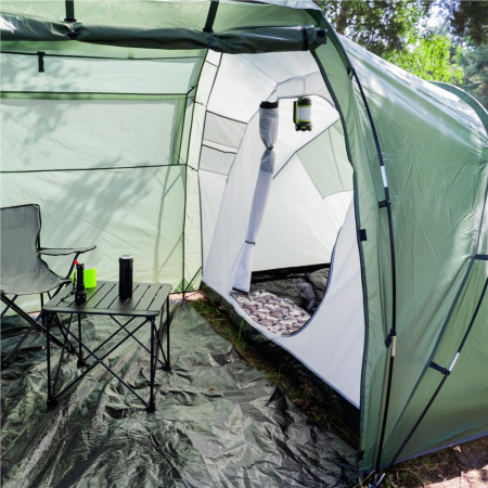 Cort camping, impemeabil, 2 camere + hol, 4 locuri, 460x200x245cm, verde [28]