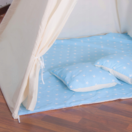 Cort copii Sersimo stil indian Teepee Tent cu fereastra, covoras gros si 2 perne, alb albastru [6]