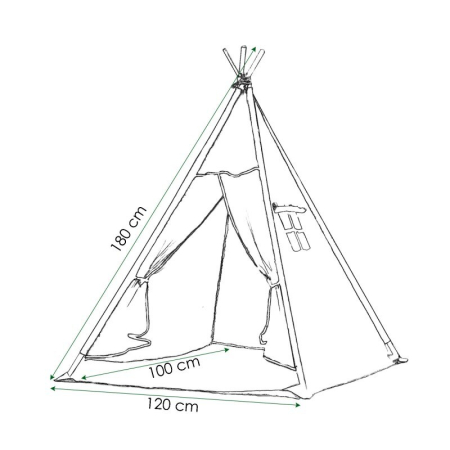 Cort copii Sersimo stil indian Teepee Tent cu fereastra, covoras gros si 2 perne, alb gri cu norisori [9]