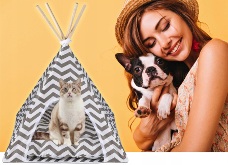 Cort de interior pentru catei, pisici si iepurasi, gri cu alb, 50x40x60cm [4]