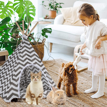 Cort de interior pentru catei, pisici si iepurasi, gri cu alb, 50x40x60cm [7]