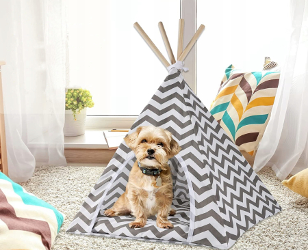 Cort de interior pentru catei, pisici si iepurasi, gri cu alb, 50x40x60cm [1]