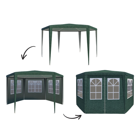 Cort pavilion de gradina hexagonal, 200x200 cm, cu pereti laterali cu ferestre, impermeabil cu rezistenta UV, verde [2]