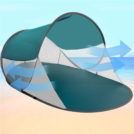 Cort plaja autoexpansibil POP-UP cu protectie UV, podea izolanta si husa transport, 190x120x100 cm, turcoaz si gri [14]