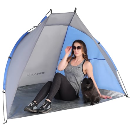 Cort plaja pentru 2 persoane, cu protectie UV si podea izolanta, 200x100x105 cm, albastru si gri [3]