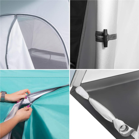 Cort plaja sau camping, impemeabil, cu terasa, 4 locuri, 175x310x130cm, gri albastru [26]