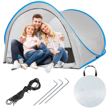 Cort plaja si picnic semi-deschis Sersimo, protectie UV, 200x120x110cm, gri [19]