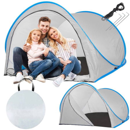 Cort plaja si picnic semi-deschis Sersimo, protectie UV, 200x120x110cm, gri [15]