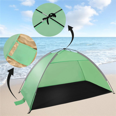 Cort plaja XXL semi-inchis cu protectie UV, podea izolanta, 210x120x112 cm, verde [12]