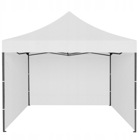 Cort tip pavilion cu 3 pereti laterali, structura solida otel si acoperis impermeabil PVC, 3x3 m cu inaltime reglabila, alb [2]