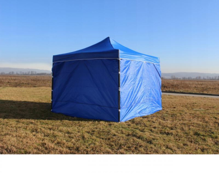 Cort tip pavilion cu 3 pereti laterali, structura solida otel si acoperis impermeabil PVC, 3x3 m cu inaltime reglabila, albastru [15]