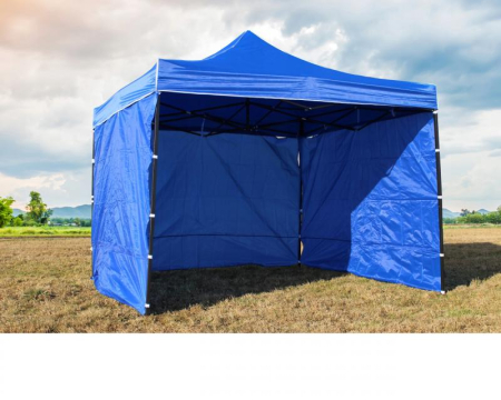 Cort tip pavilion cu 3 pereti laterali, structura solida otel si acoperis impermeabil PVC, 3x3 m cu inaltime reglabila, albastru [16]