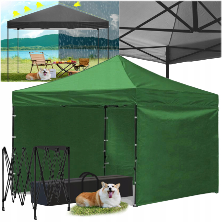 Cort tip pavilion cu 3 pereti laterali, structura solida otel si acoperis impermeabil PVC, 3x3 m cu inaltime reglabila, verde [5]