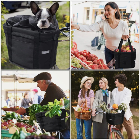 Cos bicicleta fata 34x24x25 cm, aluminiu si material textil, sistem click, cu husa ploaie, negru [3]