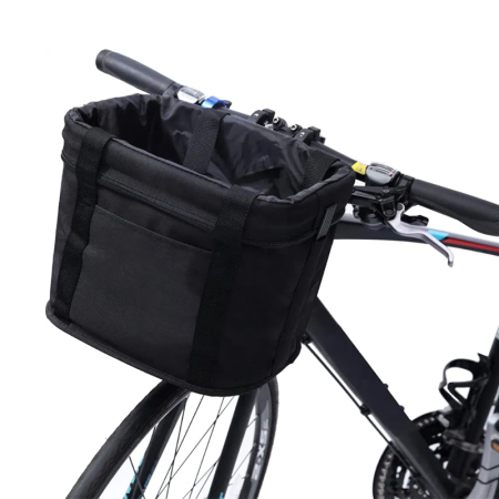 Disponibil livrare locker S - Cos bicicleta fata 34x24x25 cm, aluminiu si material textil, sistem click, cu husa ploaie, negru
