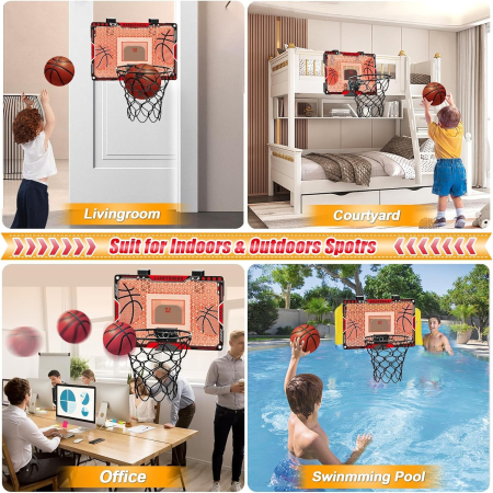 Cos de Baschet pentru Copii, , cu Tablou de Bord Electronic, Minge, Pompa, 2 Moduri, Interior/Exterior, Inel Metalic si Rabatabil cu Arc, Luminos, 41x27.5x5 cm, Multicolor [5]